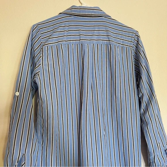 Karen Kane Striped Shirtdress Tencel Linen Roll-Tab Sleeve Blue Size XS - Picture 6 of 16
